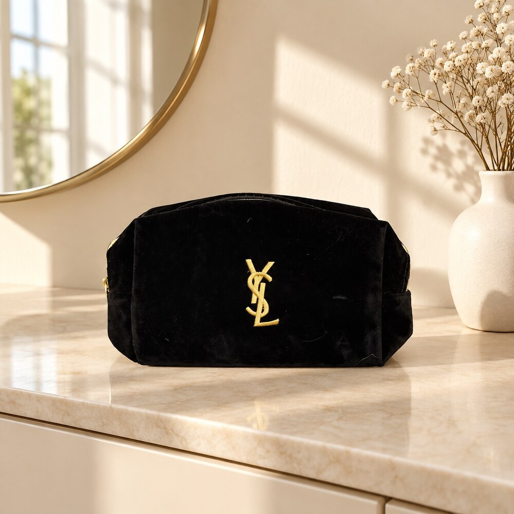 Yves Saint Laurent Black Velvet Makeup Bag | Compact Beauty Pouch